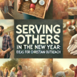 Serving Others in the New Year image of a collage of people holding food items and helping others