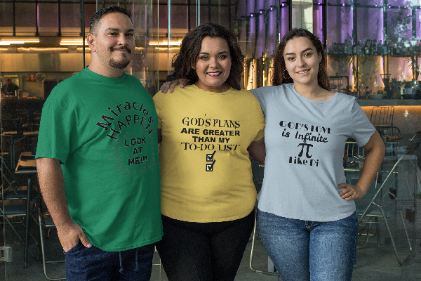 group of three people at work wearing tshirts