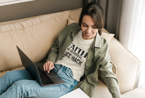 woman wearing a tshirt under a suit jacket